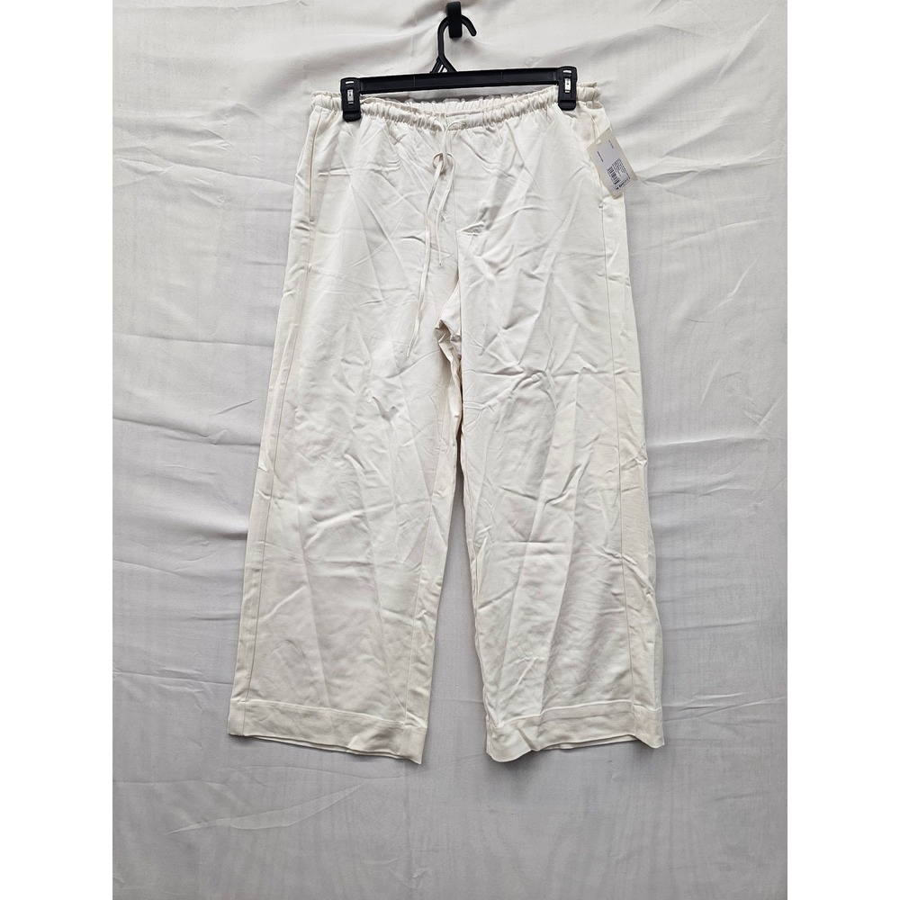 A New Day Womens Wide Leg Petite Pants Cream Rayon Blend Relaxed Size M Short